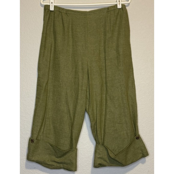 White Stag Petite Olive Green Capris Elastic Waist Button Cuff Cropped Pants‎ - Picture 1 of 5